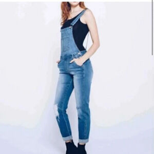 KanCan‎ Cleo-Allie Distressed Denim Overalls KC5088M Size Small